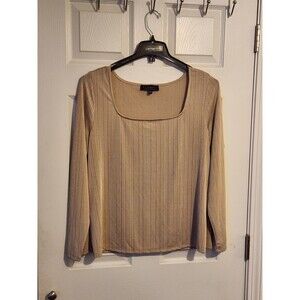Eloquii Tan Square Neck Shimmer Long Sleeve Blouse Women's 18/20